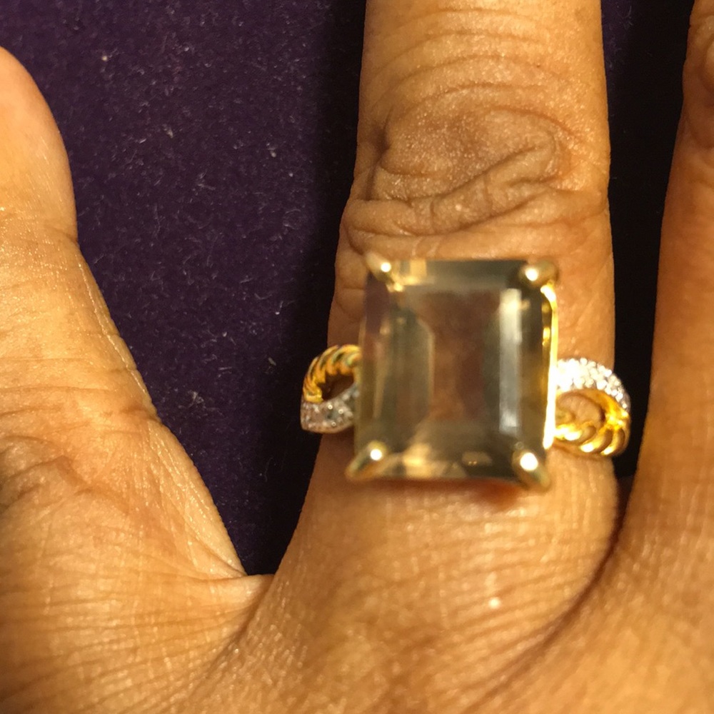 Ring 5.656 Ct Emerald Cut Bole Brown Smokey Topaz/10 Brilliant Cut Diamonds